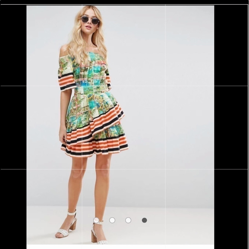 ASOS Off Shoulder Dress In Postcard And Stripe Print - Picture 11 of 16